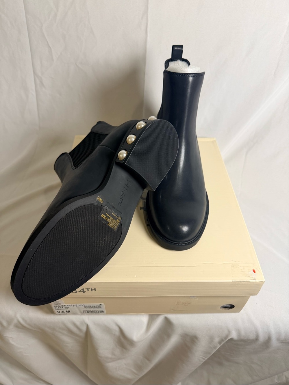 On 34th Black Leather Boots with Pearl Heel Accent - Picture 4 of 5